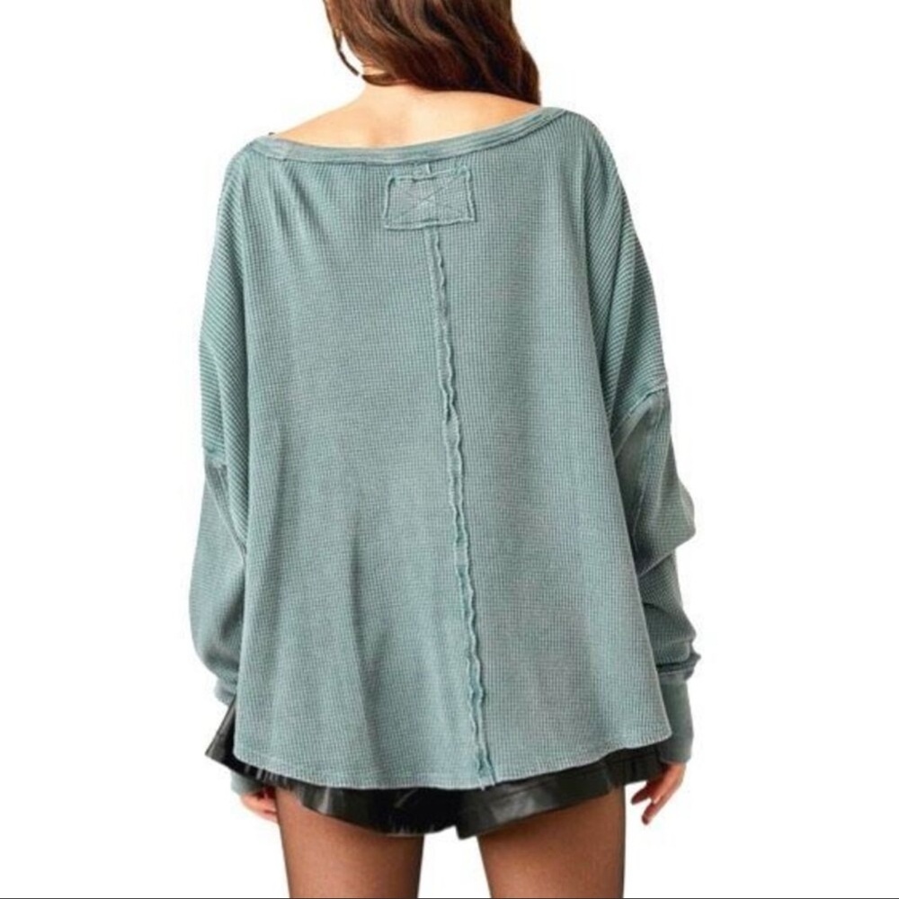 We The Free x Free People Microphone Drop Thermal Top - Size Large - Silver Pine